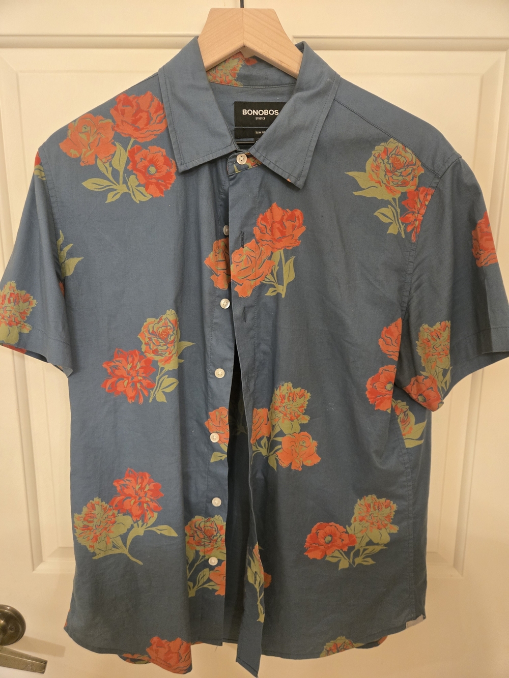 Bonobos Blue Short-Sleeve Button-Up Shirt with Orange Floral Print